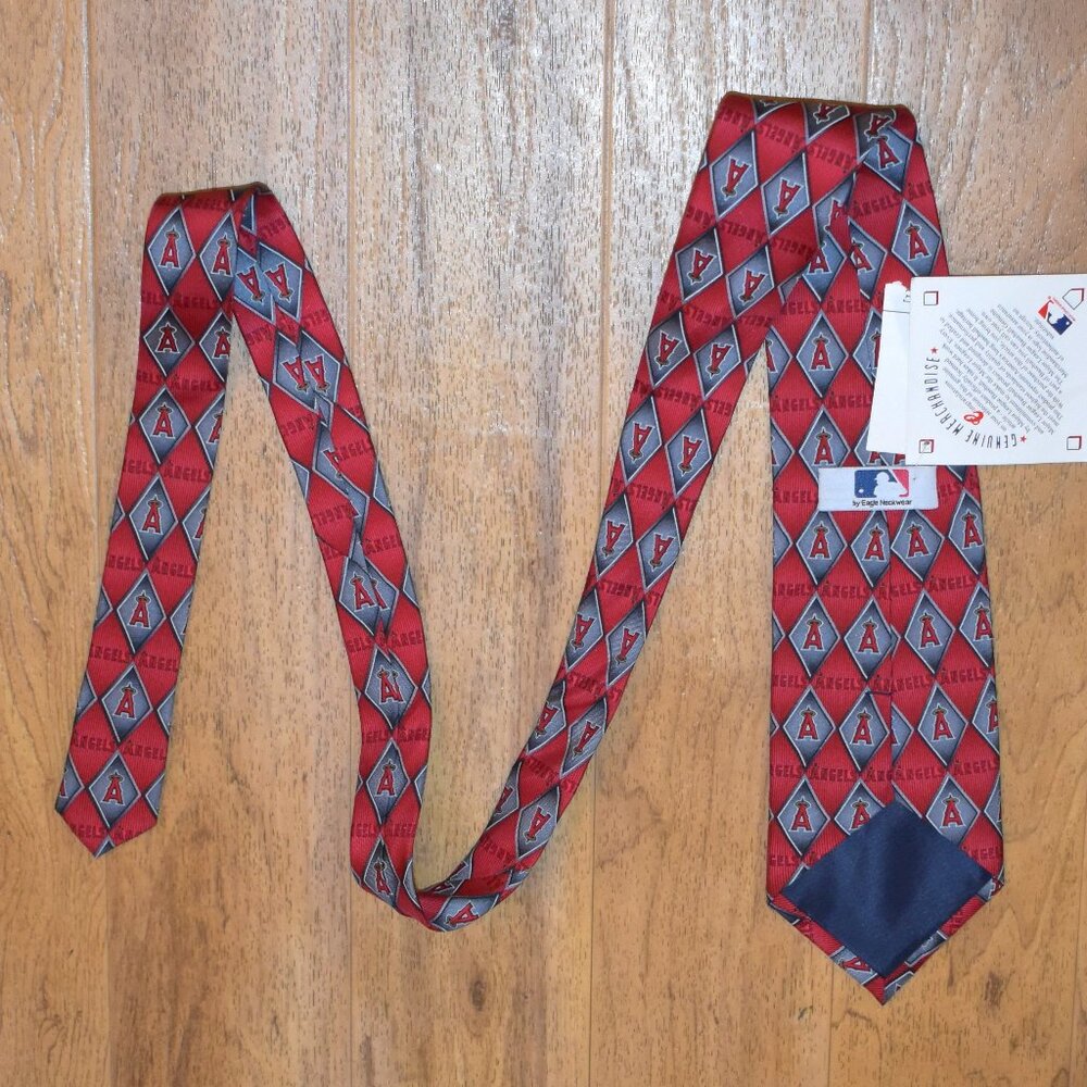 MLB Los Angeles Angels Necktie Mens OS Red NEW Silk Diamond Logo Eagle Neckwear - Picture 4 of 7